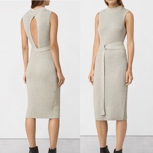 All Saints East Knit Midi Dress in Stone Tan Small